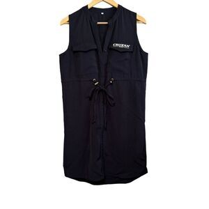 Cruzan Caribbean Rum Navy Blue V-Neck Midi Sleeveless Dress Women’s Medium‎
